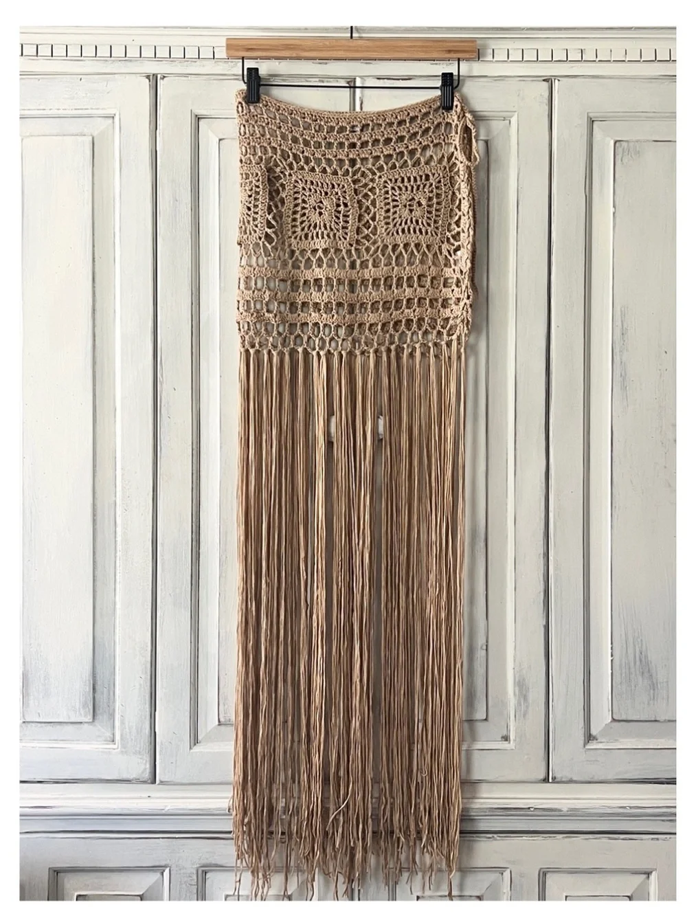 🟠NWT HYFVE Boho Crochet Fringe Cover-Up Maxi Skirt in Mocha - Picture 4 of 6